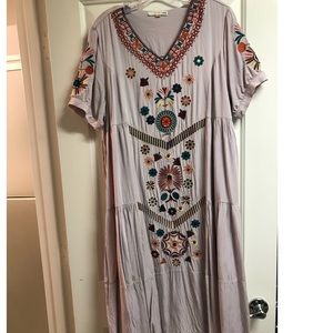 Lavender embroidered midi dress